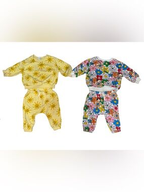 Sunny Yellow Sun Print Two-Piece Set + Colorful Floral Two-Piece Set